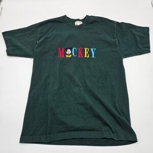 GenU Disney Mickey Mouse Embroidered T-Shirt Green USA Made Sz Medium